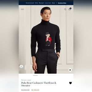 Ralph lauren purple label tuxedo bear cashmere turtleneck sweater xl